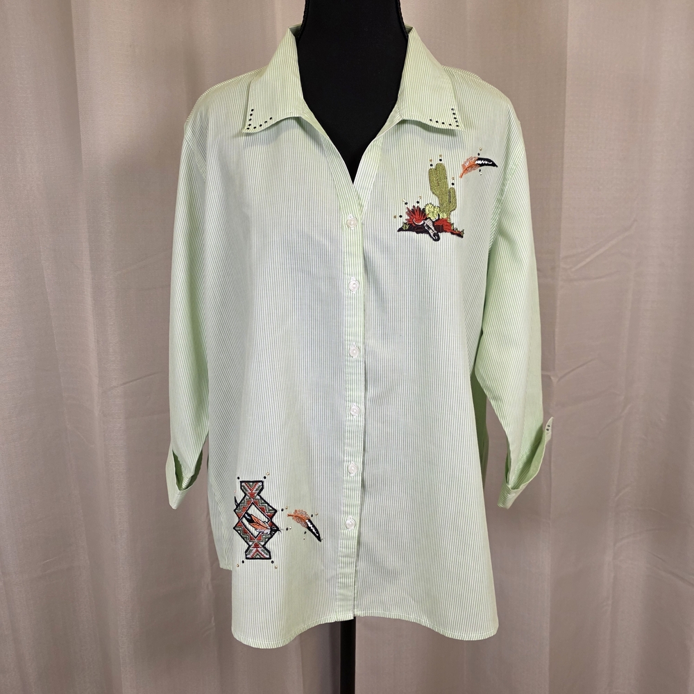 Las Olas Southwestern Cactus Embroidered Button Up Shirt 🌵 Women’s L